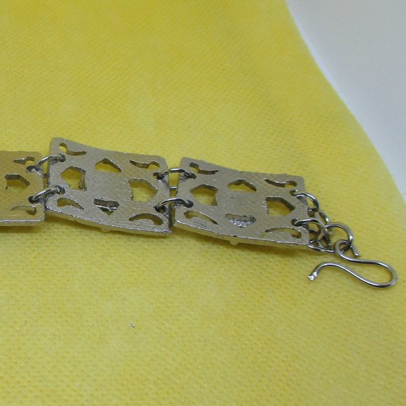 EGYPTIAN Revival SCARAB ANKH Turquoise STONE Silver Tone Metal Panel Bracelet - Picture 13 of 13